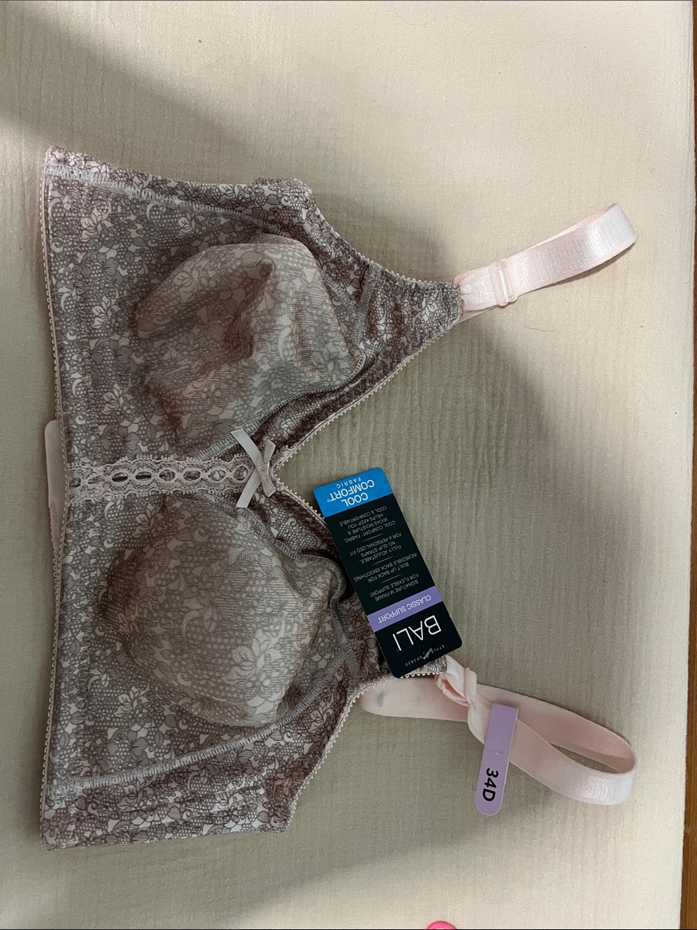Bali Light Pink Lace Wireless Bra with Floral Overlay